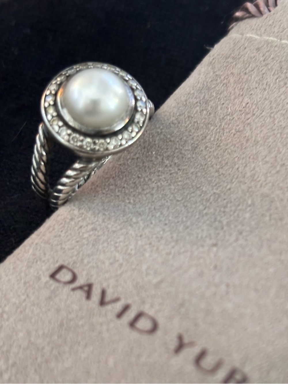 David Yurman Silver Cable Ring - Pearl and Diamond Halo - Albion collection - Picture 5 of 11